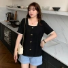 Plus-size women's short-sleeved T-shirt for chubby girls 2025 summer new style, 200 pounds loose, flattering and slimming, square neck stylish top Specification image